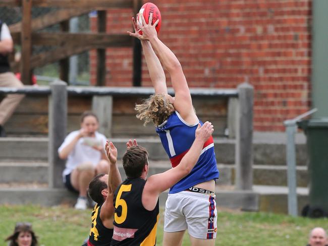 Mornington's Jackson Calder takes a high grab.