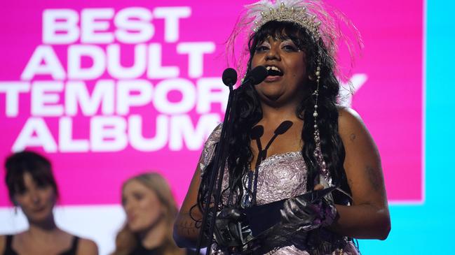 SYDNEY, AUSTRALIA – NOVEMBER 20: Emily Wurramara accepts the award for Best Adult Contemporary Album during the 2024 ARIA Awards at Hordern Pavilion on November 20, 2024 in Sydney, Australia. (Photo by Nina Franova/Getty Images)