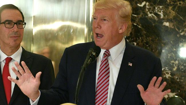 US President Donald Trump speaks to the press about protests in Charlottesville in the lobby at Trump Tower in New York. Picture: AFP/Jim Watson