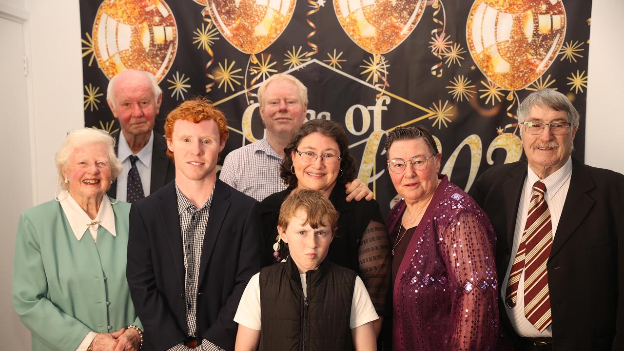 <p>Geelong Baptist College Year 12 student Jayden Lock with parents Murray and Tracey and brother Toby and grandparents Elaine and Jim Lock and Beryle and Graeme Lee. Picture: Alison Wynd</p>