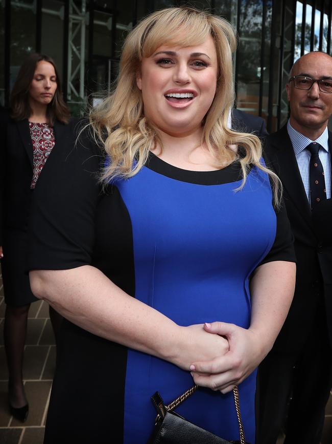 Actor Rebel Wilson talking to the media as she leaves the High Court of Australia in Canberra. Picture Kym Smith