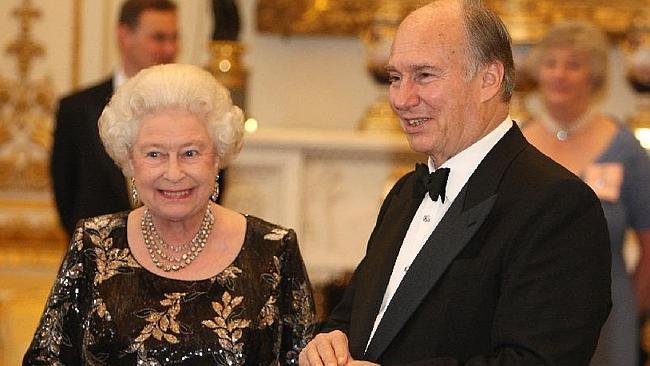 Queen Elizabeth II and His Highness The Aga Khan - both racing enthusiasts - at Buckingham Palace.