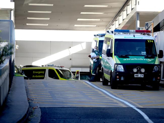 Ambulances at the Flinders Medical Centre. Picture: Kelly Barnes