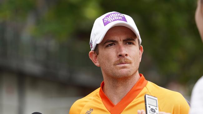 Jake Whetton of Brisbane Blaze speaks to the media during a Hockey One League media event on the Yarra River, in Melbourne, Friday, November 15, 2019. (AAP Image/Stefan Postles) NO ARCHIVING