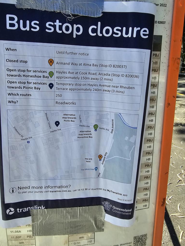 Route 250 bus services on Magnetic Island were diverted from Armand Way from September 2023 due to Townsville City Council roadworks on Armand Way, which impacted Alma Bay bus stop. Picture: Supplied