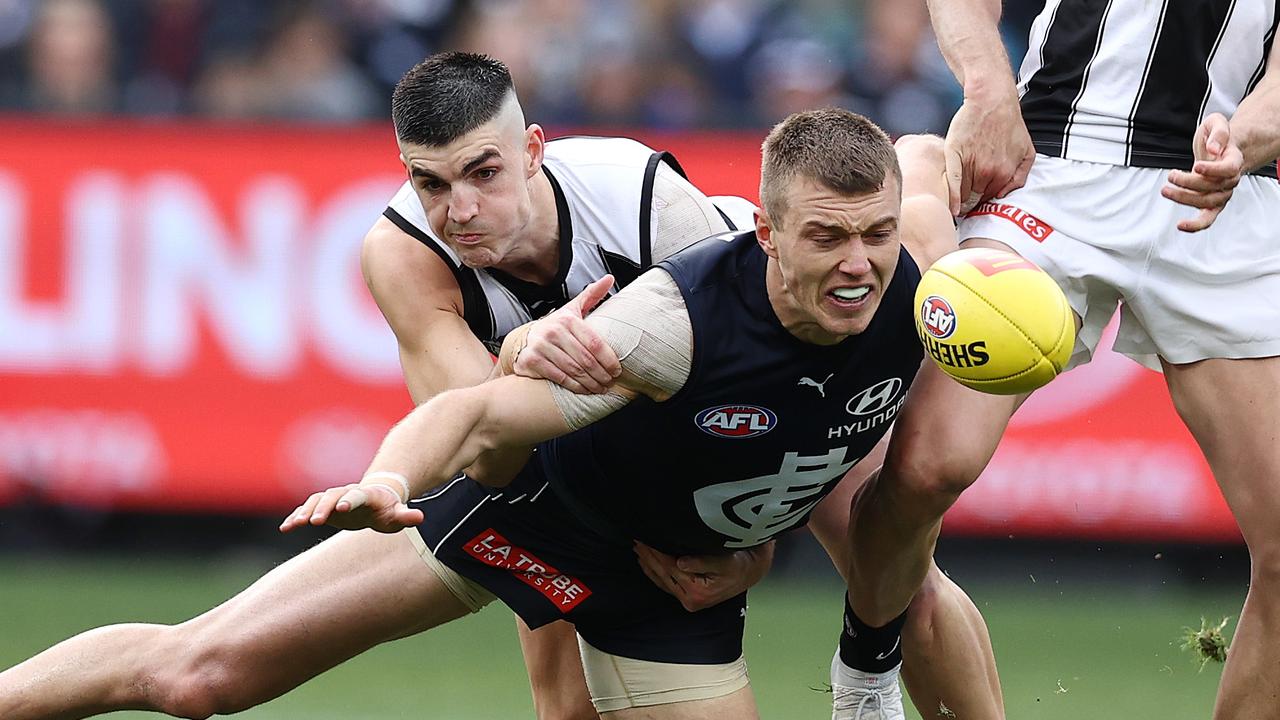 Patrick Cripps got the three votes in Round 23 against Collingwood. Picture: Michael Klein