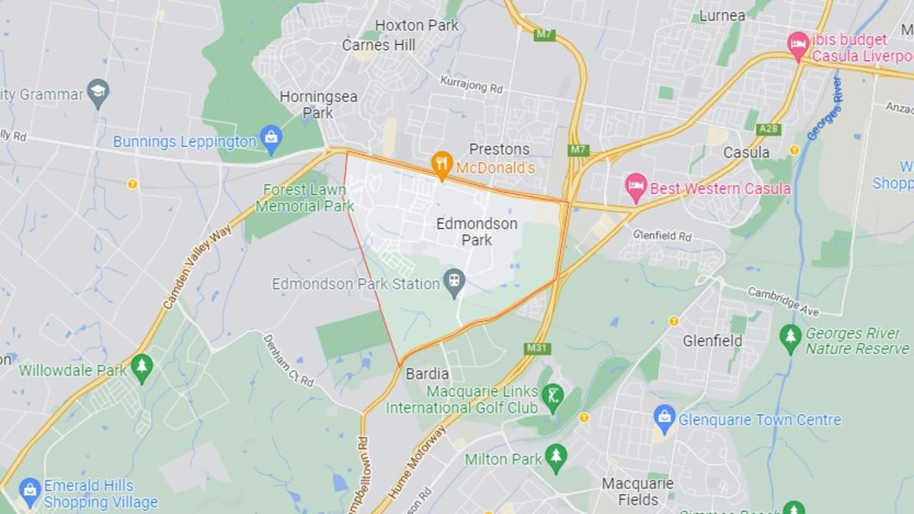 The southwest Sydney suburb neighbours Leppington, Prestons, Bardia and Glenfield. Picture: Google Maps.