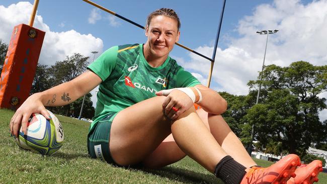 Sharni Williams from the Australian women's rugby 7s team at Norman Park on Thursday. Picture: Liam Kidston