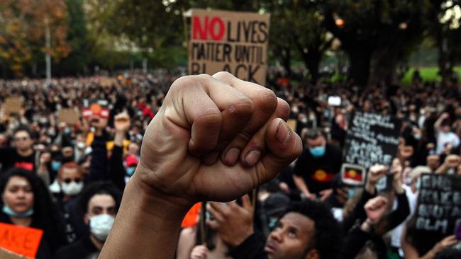 Demonstrators at Saturday’s Black Lives Matter protest in Sydney. Picture: Saeed Khan/AFP