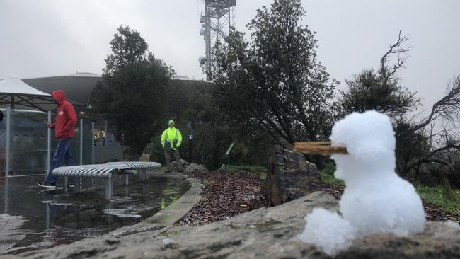 Hail man watches out from Mt Lofty. But no snow! Picture: Alan Murrell 10 News First