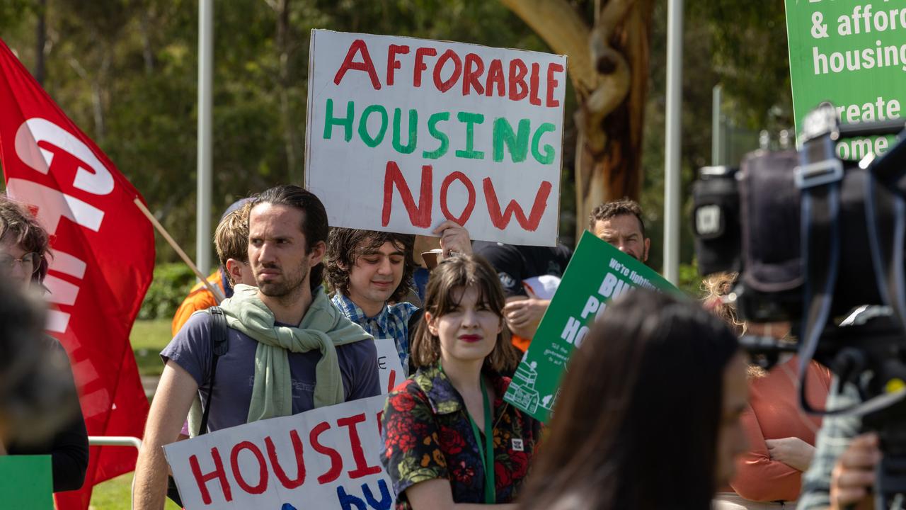 A rally outside Parliament House calling for the Albanese Government to ramp up spending on its proposed housing reforms. Picture: NCA NewsWire / Gary Ramage