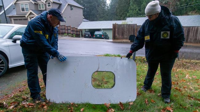 The National Transportation Safety Board retrieved the door plug from a resident’s backyard. Picture: National Transportation Safety Board/AFP