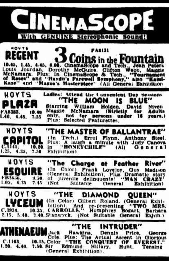 The movies showing in Melbourne on Grand Final Day in 1954. Picture: Trove.