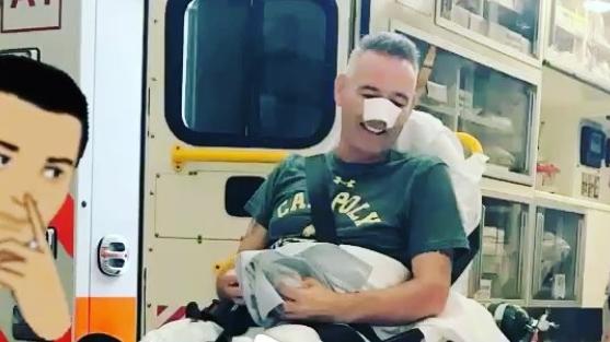 Anthony Field inside an ambulance