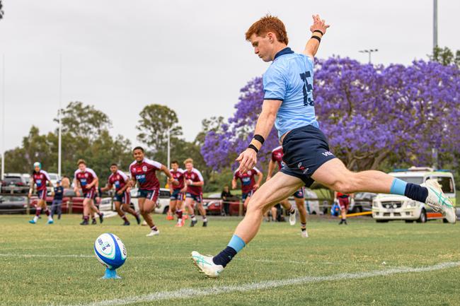 Goal-kicking fullback Sid Harvey was elite on Sunday. Super Rugby Under-19s action between the Reds and Waratahs. Picture credit: James Auclair.