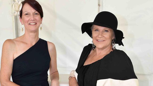 Tracey Wilkinson and Debbie McGrath at Ladies Oaks Day, Caloundra. Picture: Patrick Woods.