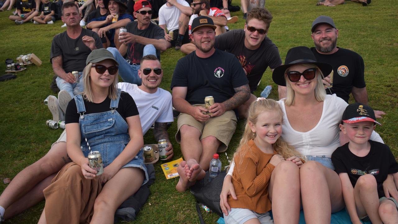 Gemma Carter, Leo Sexton, Mia Sexton, Stuart Sexton, Steven Baumann, Nash Raux and Tiffany Baumann at the Sunshine Coast Rugby League Finals 2022.