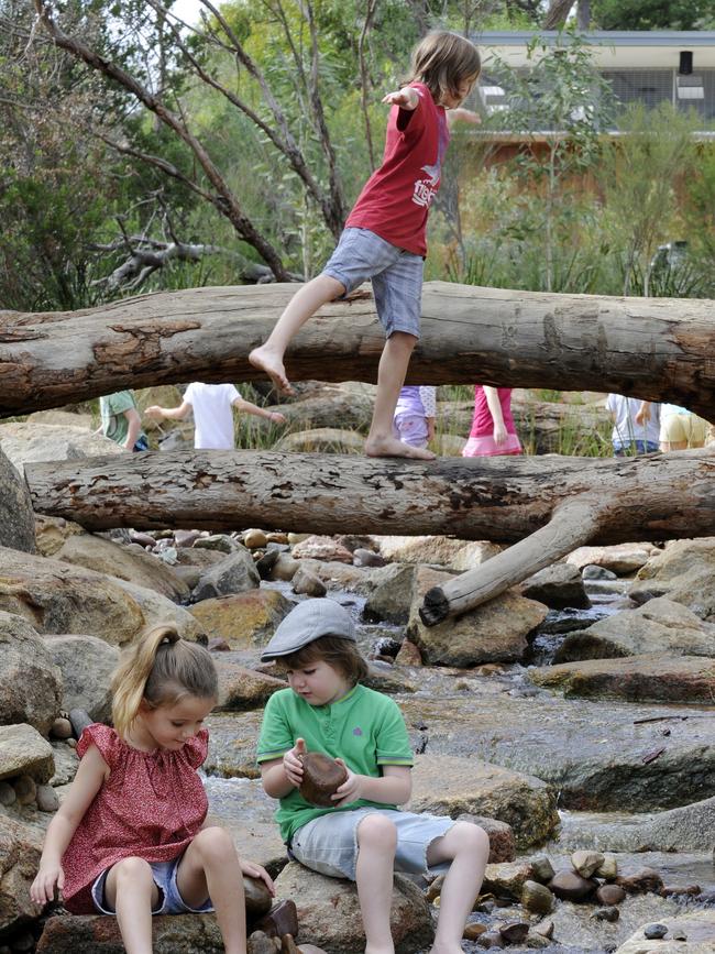 Children enjoy the nature playground in Kings Park, Perth.