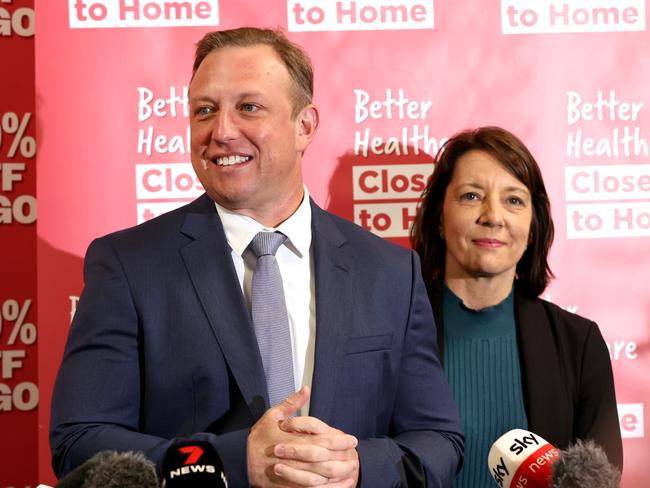 Queensland Premier Steven Miles pictured speaking at a press conference in Mackay with local candidate Belinda Hassan Picture Adam Head