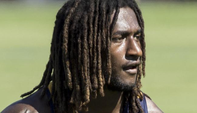 West Coast Eagles players during a short, open training session at Subiaco Oval. Pictured is Nic Naitanui, who has put on some muscle during the off-season.