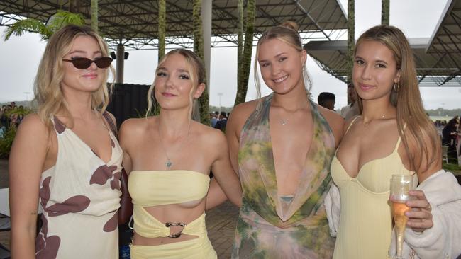 Matisse Marsh, Chloe R, Grace E and Navae S at the 91.1 Hot FM Ladies Oaks Day 2025.