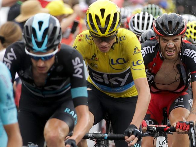 LE BETTEX, FRANCE - JULY 22: Christopher Froome of Great Britain riding for Team Sky rides in the peloton during stage ninteen of the 2016 Le Tour de France, a 146km stage from Albertville to Saint Gervais Mont Blanc on July 22, 2016 in Le Bettex, France. (Photo by Chris Graythen/Getty Images)