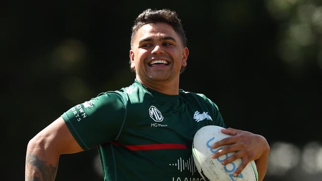 Latrell Mitchell will be tested by Nathan Cleary’s kicking game. Picture: Mark Metcalfe/Getty Images