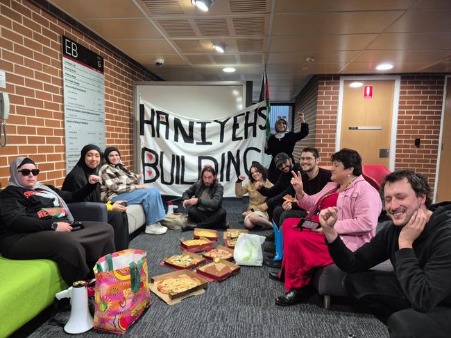 Anti-Israel protesters at Western Sydney University on Wednesday claimed a building in the name of the slain former leader of Hamas' political wing. Picture: Supplied.