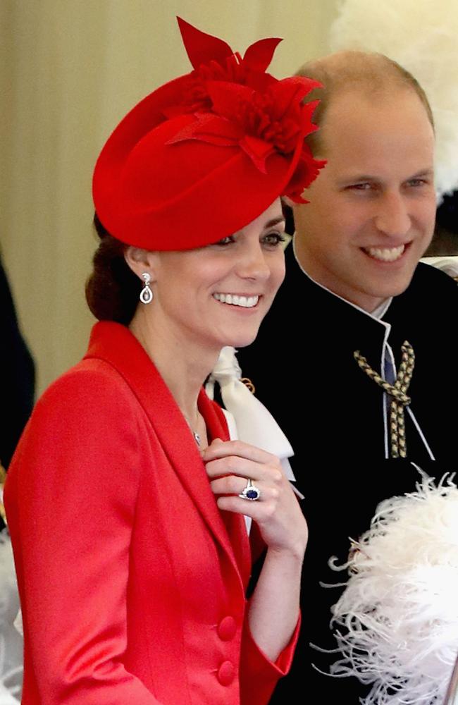 The same red dress was worn at the Most Noble Order of the Garter Ceremony at St George’s Chapel, Windsor Castle in June 13 2016. Picture: AFP/Pool/Chris Jackson