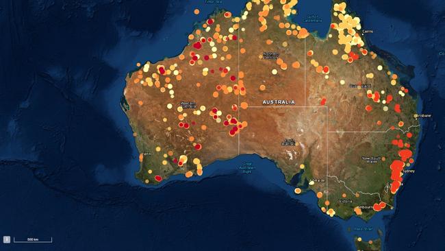 Current bushfires throughout Australia.