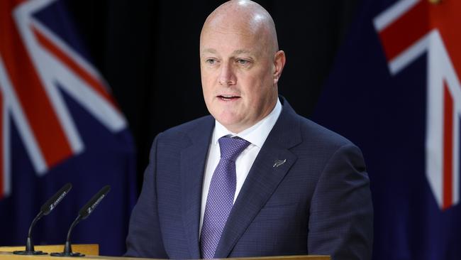 NZ Prime Minister Christopher Luxon speaks to reporters. Picture: Getty Images.