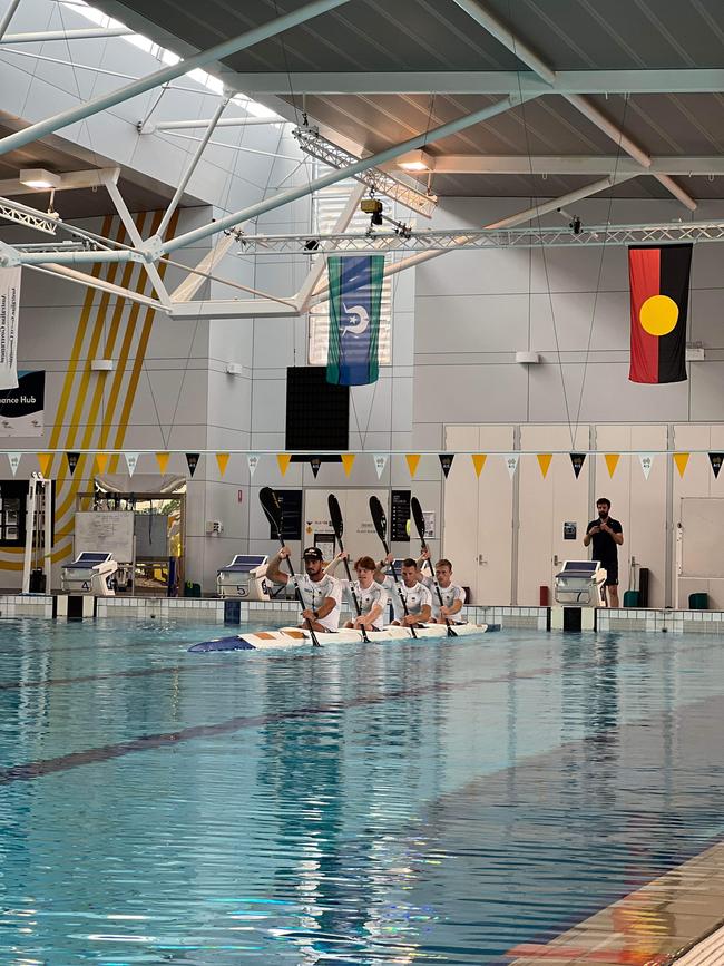 Australia's mens K4 kayak team at the AIS pool in Canberra.