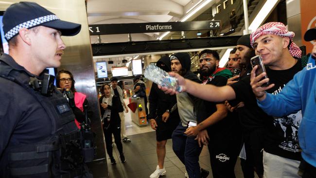 Pro-Palestine supporters at Circular Quay station after the October 9 rally in the Sydney CBD. Picture: David Swift