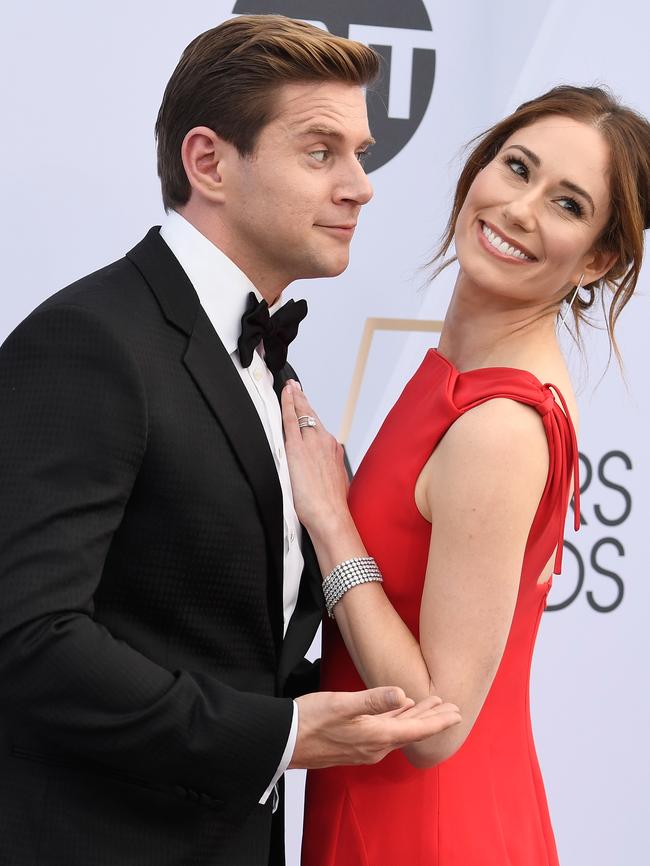 Newlyweds Downton Abbey and Bohemian Rhapsody actor Allen Leech and US actor Jessica Blair Herman arrive. Picture: Getty 