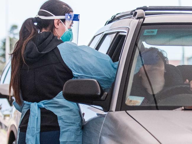 SYDNEY, AUSTRALIA - NewsWire Photos APRIL, 26, 2021: Medical professionals are seen performing Covid-19 tests at the Bondi Beach drive-through COVID-19 testing centre.Picture: NCA NewsWire/Flavio Brancaleone