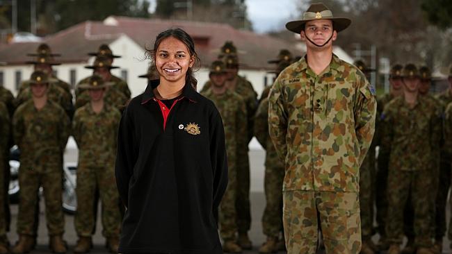 Lieutenant Thomas Boase and AIEF scholarship student Mary Kerr at Royal Military College, Duntroon. Picture: Kym Smith