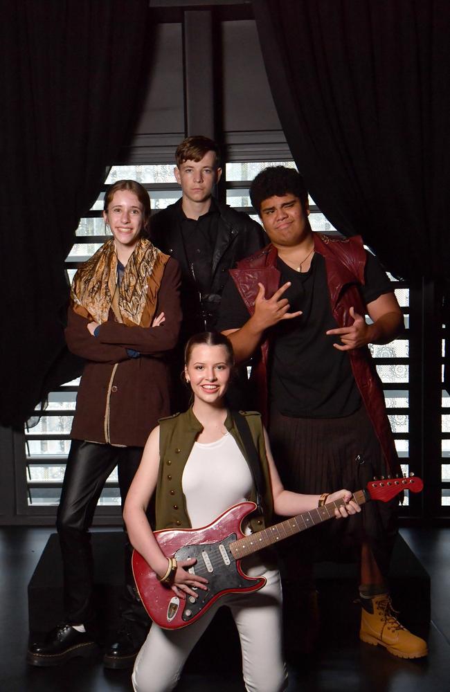 We Will Rock You is on at the Townsville Civic Theatre this weekend. Cast members Bridget Baxter (front), with Elizabeth Davis, Riley Johnston and Joseph Ori. Picture: Evan Morgan