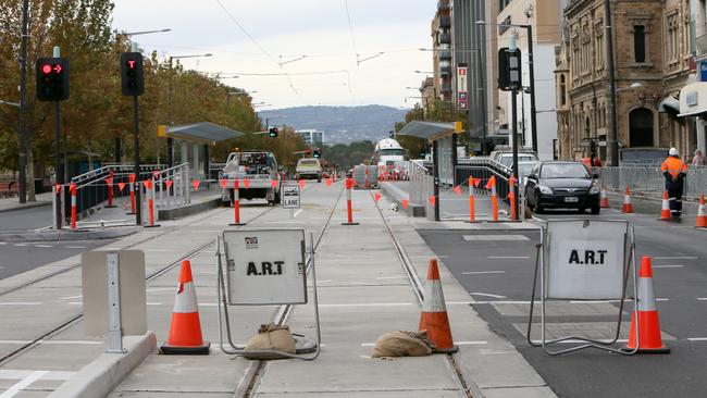 The North Terrace tram stop will be complete and open on July 29. Picture: AAP/Emma Brasier