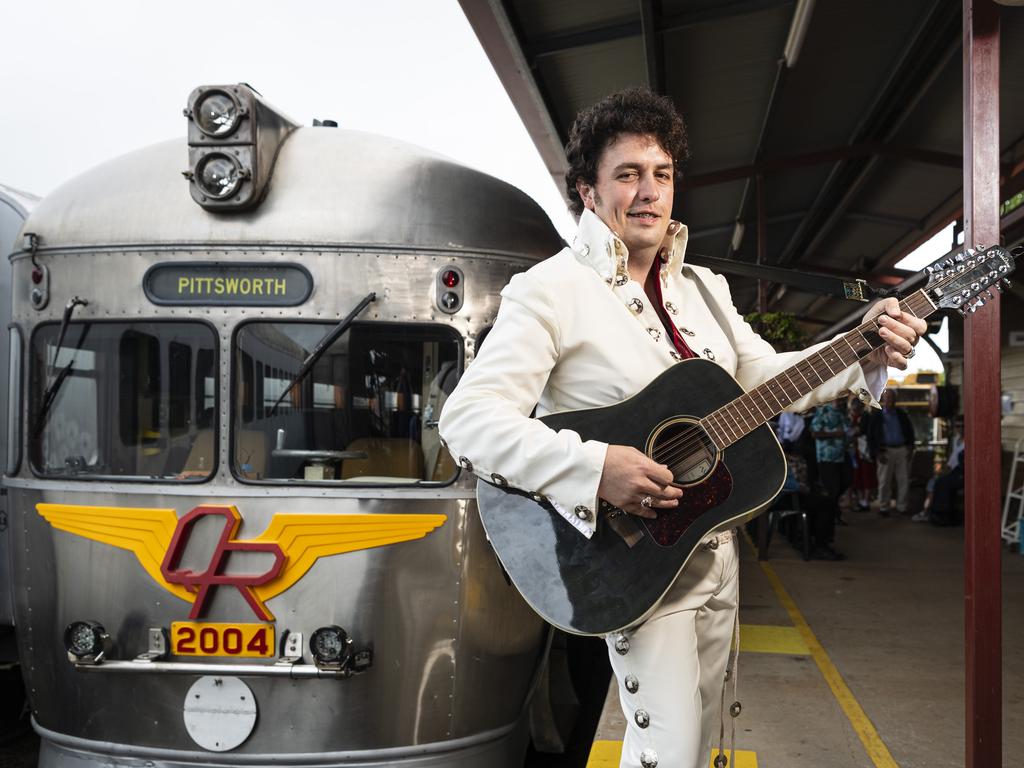 Matthew Peter as Elvis as DownsSteam host an Elvis show and railmotor trip to Pittsworth, Saturday, January 11, 2025. Picture: Kevin Farmer