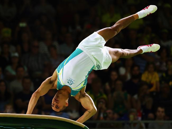 Christopher Remkes won gold in the Men’s Vault. Picture: Dean Mouhtaropoulos/Getty Images