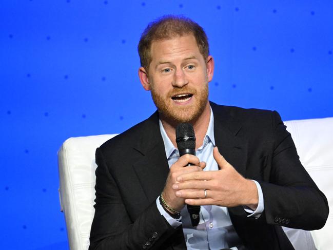 Prince Harry speaks during the Responsible Digital Future forum in Bogota. Picture: AFP