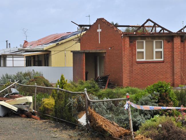 Storm damage in the town of Blyth, South Australia, after the wild weather damaged energy infrastructure, shutting down the entire electricity network and plunging the state into darkness. Picture: David Mariuz