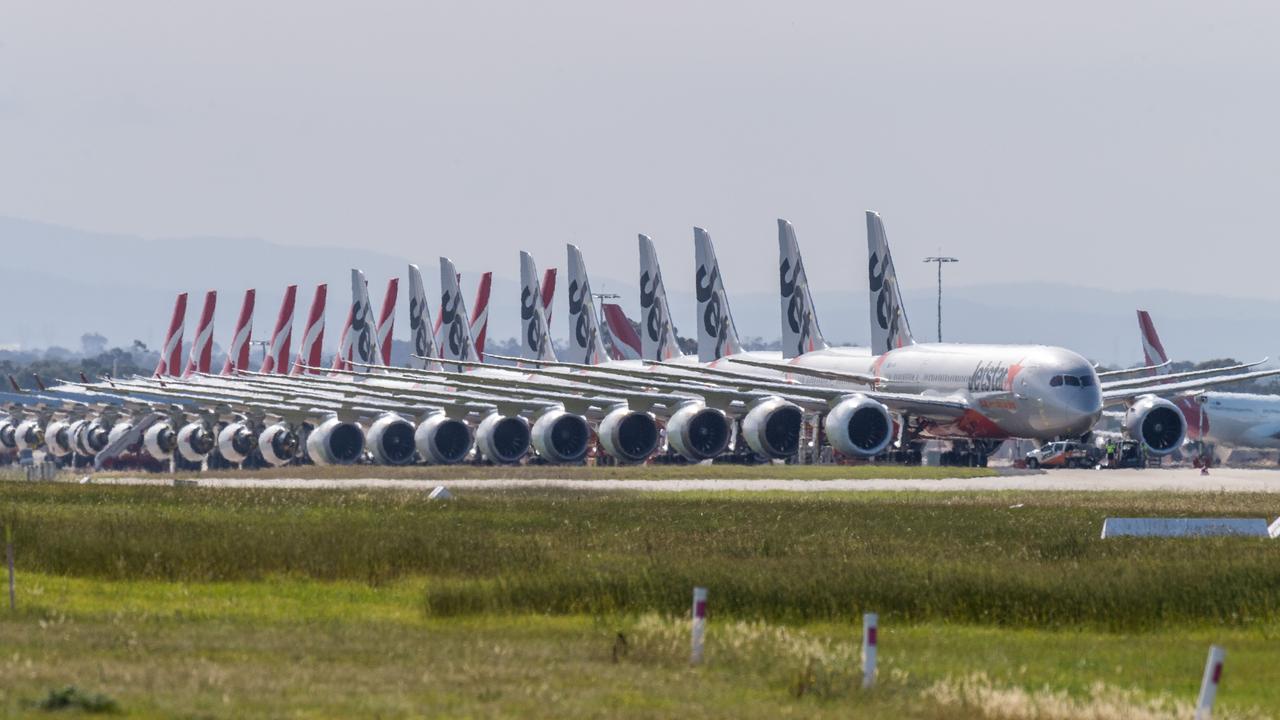 Qantas and Jetstar’s fleet has been grounded during the virus crisis. Picture: Jake Nowakowski