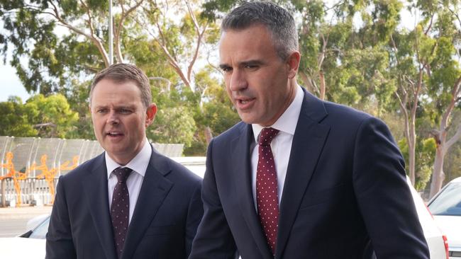South Australia Treasurer Stephen Mullighan and Premier Peter Malinauskas on Thursday. Picture: Dean Martin/NewsWire