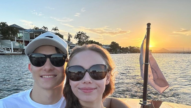 Australian F1 Champion Oscar Piastri and his girlfriend Lily Zneimer spotted taking a romantic cruise on the Noosa River. Photo: Instagram/@noosadreamboats.