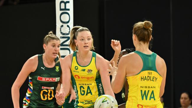 Sophie Dwyer in action during game one of the International Test series between Australia s and South Africa. Photo: Getty Images