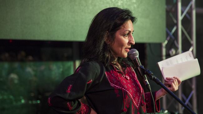 Susan Abulhawa, a Palestinian-American writer and human rights activist, speaks at a 2014 Palestine Festival of Literature event Picture: Rob Stothard/Getty Images