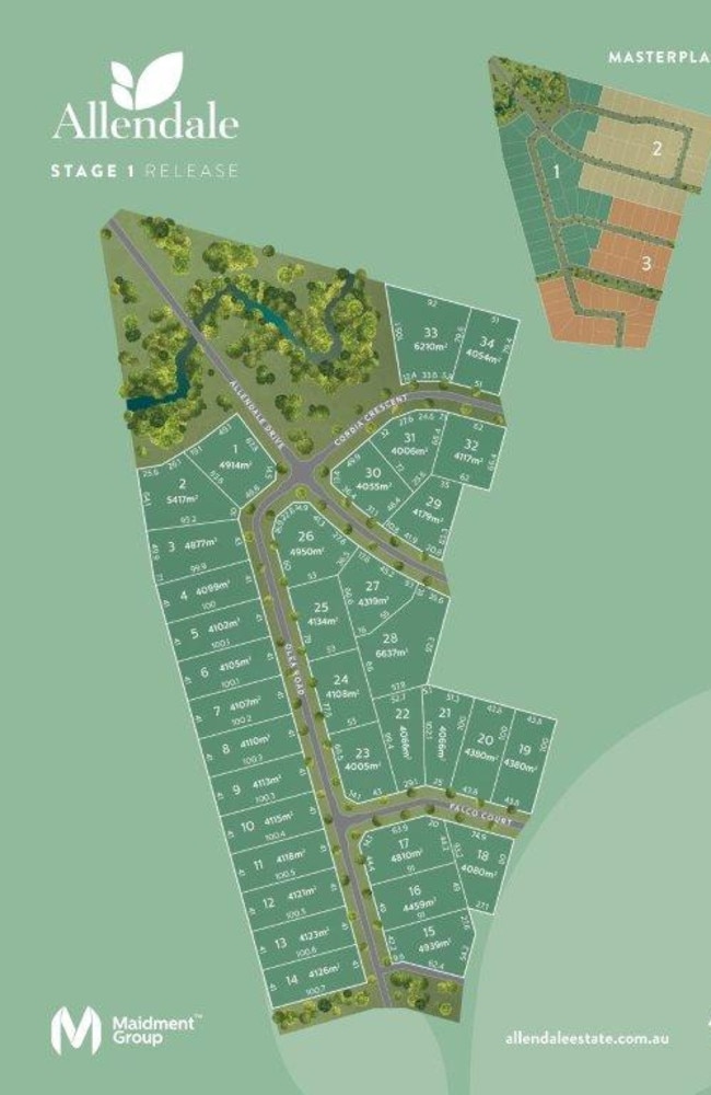 Plan for stage 1 of Allendale Estate. Picture: Maidment Group.