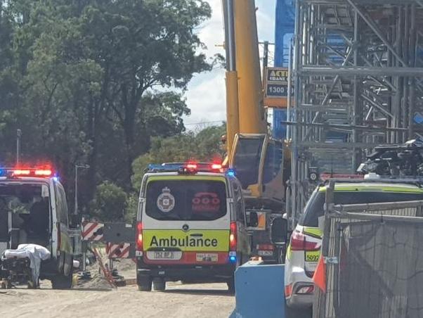 Two men have been injured in a scaffolding collapse at a building site at Darra. Picture: Craig Myers/Twitter