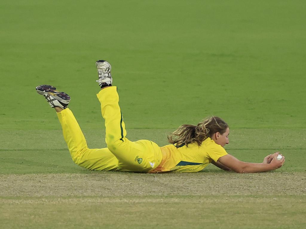 Darcie Brown! What a catch! Brown in action during the first ODI. Picture: Mark Evans/Getty Images